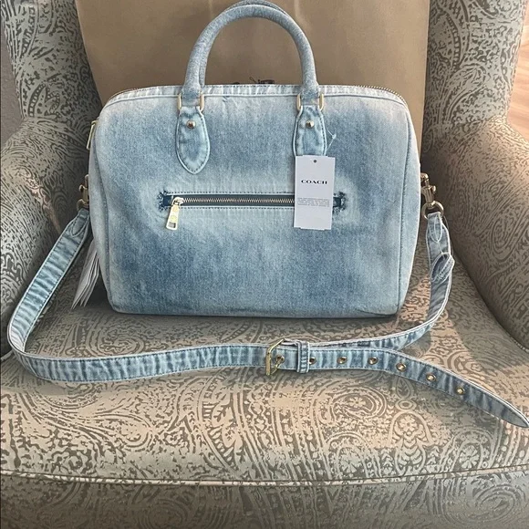 Coach Loved Denim Large Rowan Satchel NWT - Picture 2 of 3